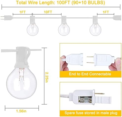 100Ft G40 Outdoor String Lights Patio Lights with 100 Edison Globe Bulbs, Connectable Outdoor String Lights Waterproof UL Listed for Indoor Porch Party Wedding Deck Balcony Wedding Party Decor- White - Image 2