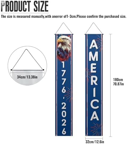 doginthehole 4th of July Decorations Outdoor Patriotic Porch Banners for Independence Day 1776-2026 American Flag Eagle Hanging Flag Porch Signs for Indoor Outdoor 250th Anniversary Decorations 2 Pack - Image 4