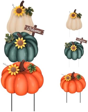 VCUTEKA Fall Outdoor Pumpkin Garden Stake, 3PCS Thanksgiving Harvest Decor by VCUTEKA
