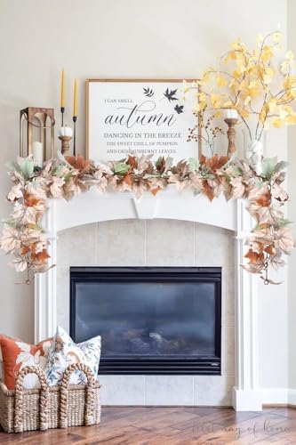 DearHouse 2 Pack Fall Maple Leaf Vine, 5.9Ft/Piece Hanging Garland White Autumn Foliage Thanksgiving Decor for Home Wedding Fireplace Party Christmas (White&Orange) - Image 2