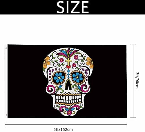 Yekiua Sugar Skull Flag 3X5 Ft Outdoor Rainbow Skulls Day Of The Dead Premium Strongest Longest Lasting Flag Vivid Color With Brass Grommets - Image 2