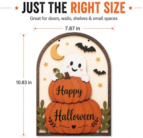 LKTEE Halloween Door Sign, Wooden Ghost Pumpkin Decor for Front Door - Image 4