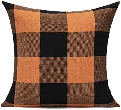 VAKADO 20x20 Set of 2 Halloween Orange and Black Buffalo Plaids Decorative Throw Pillow Covers Fall Farmhouse Classic Retro Rustic Square Cushion Cases Home Decor for Sofa Couch Patio Outdoor - Image 2