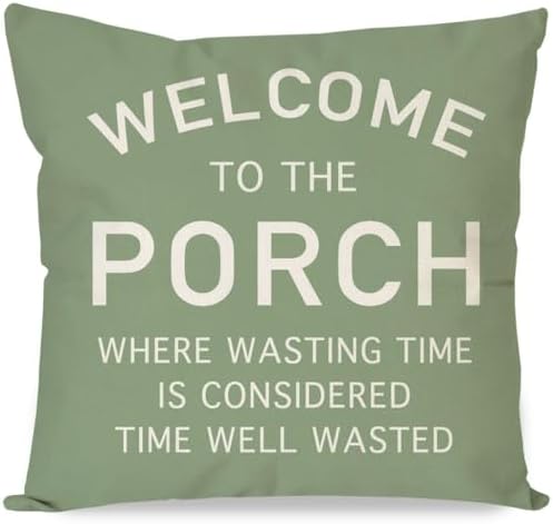 PANDICORN Throw Pillow Covers 18x18 Inch Welcome to the Porch, Sage Green by PANDICORN