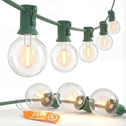 SUNSGNE 25Ft Round Christmas Lights Outdoor, G40 Globe String Lights with 27 LED Clear Lights(2 Spare), Green Wire String Lights for Yard Patio Porch Tent Pergola Backyard Christmas Decorations by SUNSGNE