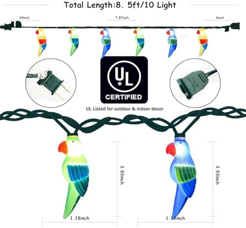 Oviejo Parrot String Lights 8.5Ft Summer Camping String Lights with 10 LED Lights, Tropical Themed Fairy Lights for Luau Party/Beach/Fiesta/Birthday/Tiki Bird Decorations Lights,Green Wire - Image 2