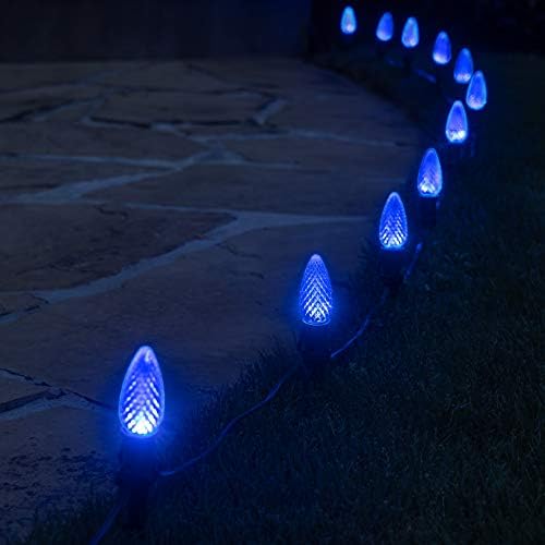 Wintergreen Lighting OptiCore LED C9 Blue Christmas Pathway Lights, Heavy Duty Bulbs for Driveway, Walkway Marker, 5" Commercial PathPRO Stakes, 18 Gauge Green Wire, 100 Lights, 100 ft - Image 5