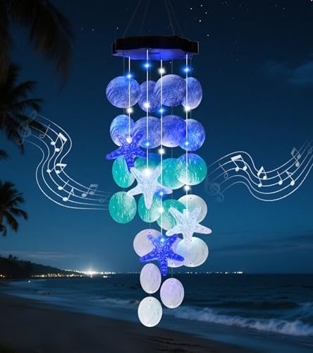 (New) Solar Wind Chime for Outside, Solar Hanging Wind Chime Lights, Gift for Women Grandma Mom Wife Sister Girls, LED Decorative Mobile Lights for Garden Yard Patio Decorations - Blue by FUNIAO
