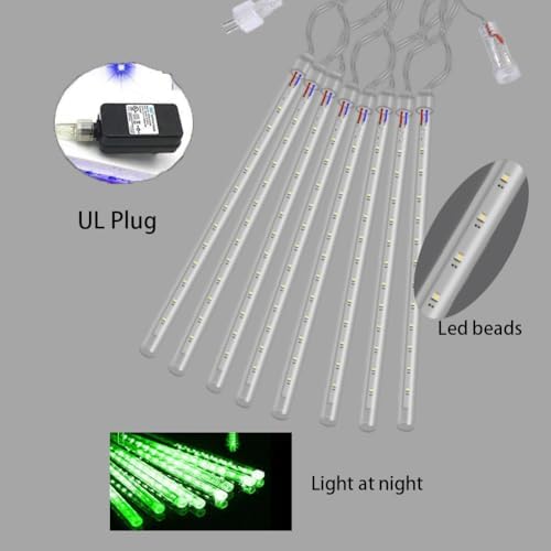 Weepong Halloween Lights Outdoor, Meteor Shower Christmas Lights for Halloween Decorations, 8 Tube 192 LED Snow Falling Rain Icicle String Light for Xmas Christmas Decor Tree Party, UL Plug Green - Image 6