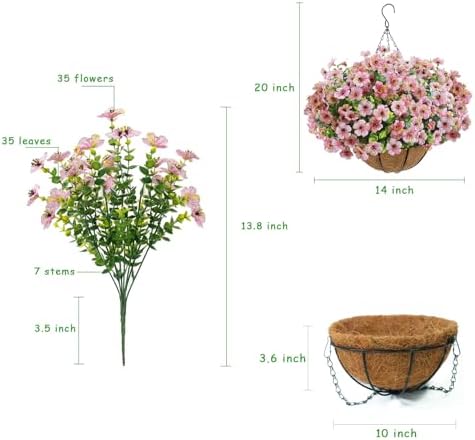 Artificial Hanging Flower Plants with Pot Planter, 12 Bundles Fake Flowers Uv Resistant Artificial Outdoor Flowers for Spring Summer Yard Porch Patio Garden and Home Decoration - Pink - Image 4