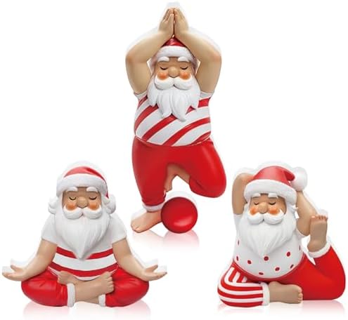 DoubleFill 3 Pcs Christmas Yoga Santa Figurines Wooden Table Decor by DoubleFill