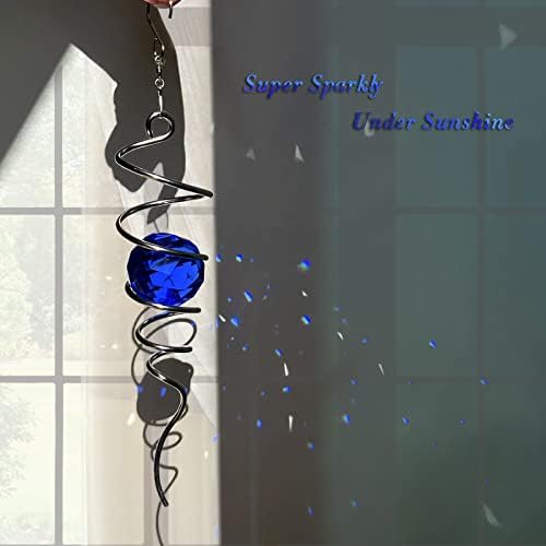 FONMY Gazing Ball Spiral Tail -Decorative Wind Spinner Sun Catcher Rainbow Maker 11 inch Tail and 2 inch Dark Blue Crystal Orb. Indoor Outdoor Garden Decoration -13 inch Height - Image 6