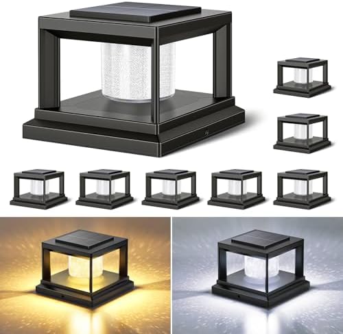 FOLKSMATE Solar Fence Post Cap Lights 8 Pack Outdoor Waterproof Black by FOLKSMATE