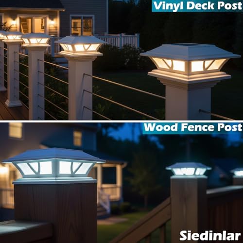 SIEDiNLAR Solar Post Lights Outdoor 2 Modes LED, 4 Pack White (Warm/White) - Image 3
