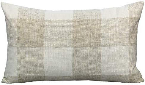 VAKADO Beige Buffalo Plaid Cotton Linen Throw Pillow Covers 12x20 Set of 2 - Image 2