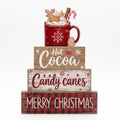 Moucuny 4 Pcs Christmas Table Decorations Wooden Hot Chocolate Cocoa Stacked Wooden Blocks Christmas Tiered Tray Decor with Cocoa Mug, Candy Canes Winter Centerpiece for Home Offiece Coffee Bar by Moucuny
