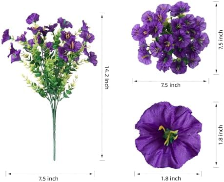HyeFlora Artificial Flowers for Outdoors Fake Plants Outside Decoration, 12 Bundles Silk Colorful Morning Glory with Eucalyptus UV Resistant Realistic Faux Flowers for Planter Porch Patio Yard Garden - Image 6