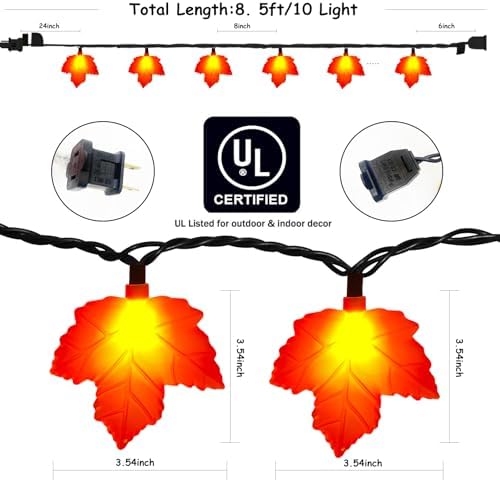 Fall Decor Maples Leaf String Lights, 8.5FT LED Maple Leaf Lights with 10 3D Maple Light, Plug in Fall Decorations for Indoor Outdoor Thanksgiving Christmas Halloween Harvest-Orange - Image 2