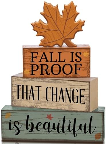 Lineshading 4 Pcs Fall Decoration For Home Wooden Maple Leaf Stacked Decor by Lineshading