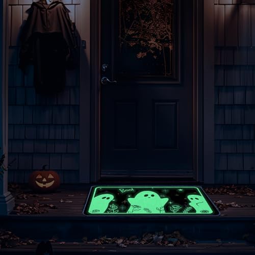 Halloween Door Mat Rug Ghost Decorative Glow in The Dark Doormats Luminous Entrance Rugs Floor Front Mats for Farmhouse Home Kitchen 17 x 27 Inch - Image 5