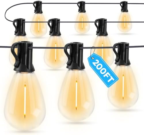 GvvooHome LED Outdoor String Lights, 200FT Waterproof Patio Lights with 62 Shatterproof S11 Plastic Bulbs, 2700K Warm White Edison Hanging Lights for Backyard, Garden, Porch, Bistro by GvvooHome