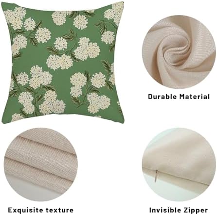 Sage Green Spring Pillow Covers 20x20 Inch 2 Pcs Yellow Hydrangea Flower Decor Throw Pillows Vintage Floral Seasonal Summer Outdoor Decoration Pillowcase Linen Cushion Cover for Couch Sofa - Image 7