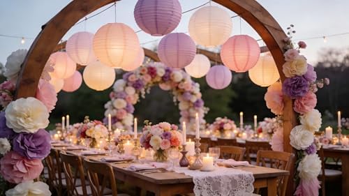 ZOOYOO 10Pcs Paper Lanterns,Pink Purple Round Hanging Tissue Paper Lanterns Decorations for Birthday,Wedding,Baby Shower,Theme Party Garden Home Decor - Image 4