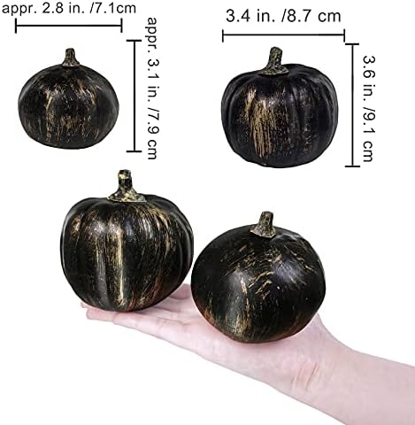 Winlyn 7 Pcs Assorted Artificial Gold Brush Black Pumpkins Rustic Decorative Halloween Faux Foam Pumpkins for Fall Halloween Thanksgiving Tabletop Centerpiece Mantel Kitchen Decor - Image 3