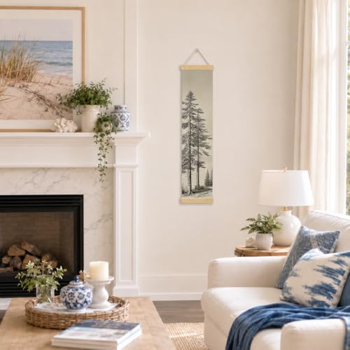 Pine Tree Porch Decor Banner, 31.5 x 7.8 Inch Canvas Hanging Banner with Wooden Rods, Black and White Forest Wall Accent for Cabin Entryway, Patio, Indoor Outdoor Display - Image 4