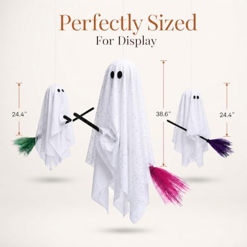 Halloween Decorations Outdoor, 3 Pack Hanging Light Up Ghosts on Brooms - Image 4