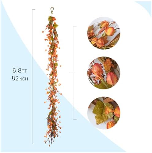 Fall Garland for Front Door, 82" Autumn Orange Maple Floral Wreath with Forsythia, Harvest Garland for Festival Thanksgiving Farmhouse Wall Home Decor - Image 3