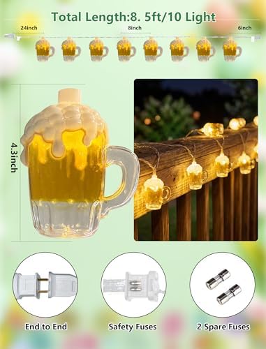 10LED Beer Mug String Lights, 8.5Ft Oktoberfest Decorations Party Lights - Image 2