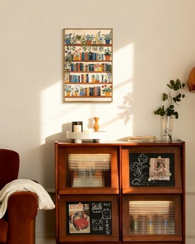 WHASAYART Vintage Botanical Book Shelf Framed Canvas Wall Art, 16x24 inch - Image 3