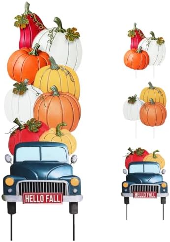 VCUTEKA Fall Outdoor Yard Sign, Stacked Pumpkin Truck Garden Stake Decor by VCUTEKA