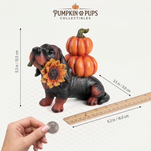 Thanksgiving Dachshund Dog Statue, Fall Pumpkin Dog Figurine Decor - Image 2