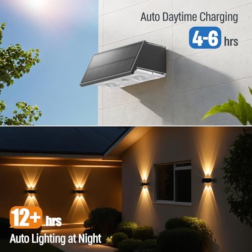 NIORSUN Solar Fence Lights,24 Pack Wall Lights Waterproof,Led Outdoor Lights 3000K/4500K/6000K+ RGB Up & Down Deck Light,Solar Powered Light for Backyard/Pool/Railing/Patio/Porch/Step Black - Image 6