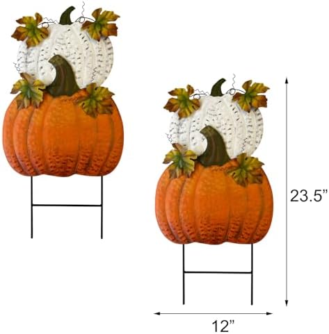 Set of 2 Metal Pumpkin Yard Stakes Fall Harvest Garden Lawn Yard Porch Outdoors Welcome Decorations, Autumn Halloween Thanksgiving Decorative Pumpkins Outdoor Décor - Image 2