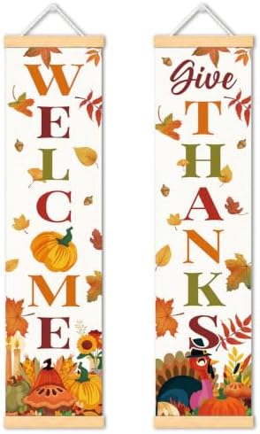 Turkey Give Thanks Door Banner Set of 2, Welcome Fall Porch Decor for Home by Unknown