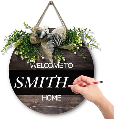 Personalized Name Welcome Signs for Front Door Custom Family Name Wooden Door Wreaths Custom Welcome Home Door Signs Customized Door Hanger for Outdoor Indoor Decorations by Cryfox