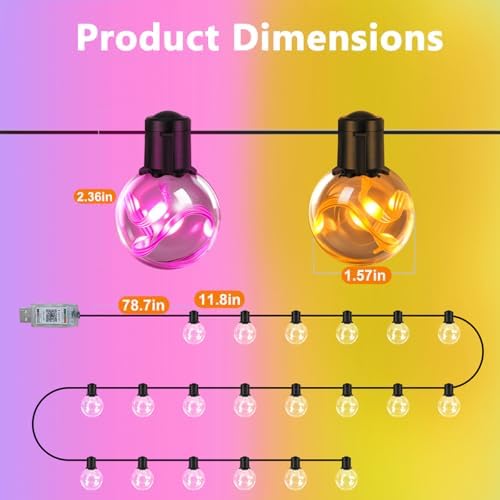 Outdoor String Lights USB Plug-in,22ft 20 Color Changing LED Bulbs - Image 7