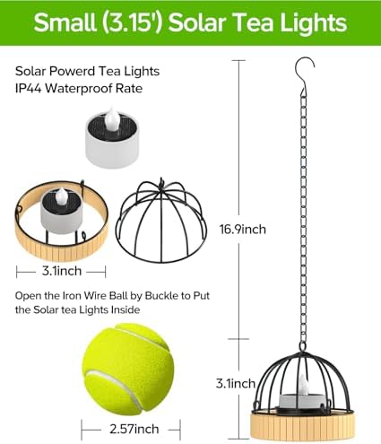 KOOPER Hanging Solar Lanterns Outdoor Waterproof, 4 Pack Flickering Solar Powered Tea Lights, Rust Iron Ball Candle Holder Hanging Solar Lights for Backyard Garden Patio Yard Fence Tree Decoration - Image 2