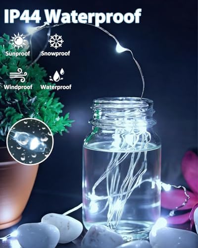 2 Pack 60 LED Fairy Lights Battery Operated with Timer, 20 FT Cool White - Image 4