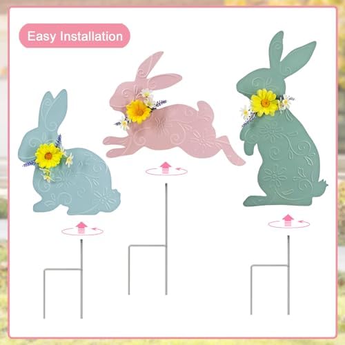 Easter Decorations Outdoor,3 Pack Metal Bunny Yard Sign Stakes for Outside,Pastel Rabbit Silhouettes Garden Decor for Lawn,Happy Easter Women Gifts - Image 5