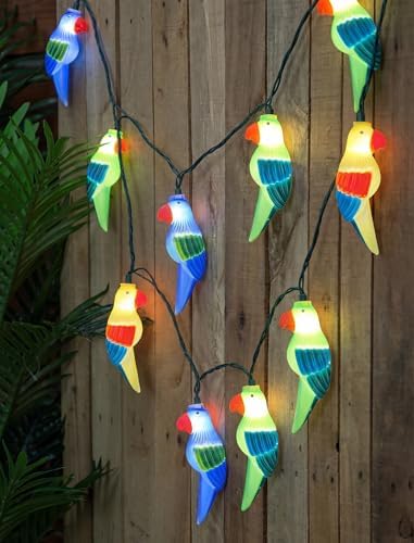 Outdoor Tropical Parrot String Lights Plug in, 8.5Ft Outdoor Hawaiian Decorative Patio String Lights with 10 Colorful Parrot Lights, Hanging Novelty Bird Lights for Deck Backyard Trees Stair Party by Goothy
