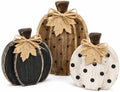 Cinnvoice 3 Pcs Fall Pumpkin Decor, Black White Pumpkin Tabletop Signs by QinYee