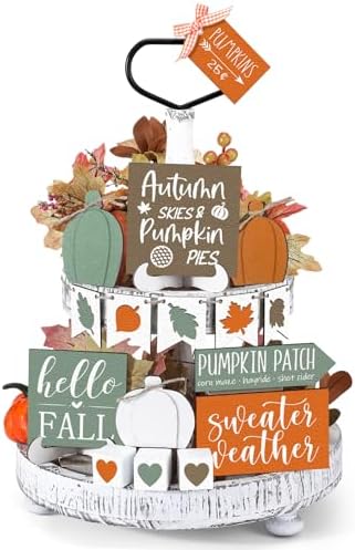 Sumind 15 Pcs Fall Decorations for Home Fall Tiered Tray Decor Set,Heart by Sumind