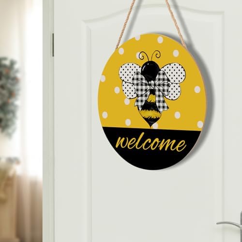 Bee Welcome Sign for Wreath Spring Summer Wooden Hanging Sign for Front Door Farmhouse Bumble Bee Decor Summer Door Hanger for Home Bedroom Living Room Indoor Outdoor Decorations 12"x12" - Image 7