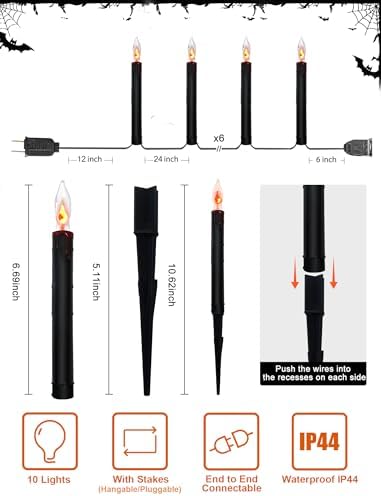 Halloween C18 Flicker Flame Pathway Lights – 19.5FT Plug-in Outdoor Candle Lights with Stakes, Eerie Orange Flame Effect, UL Listed, Waterproof Halloween Decorations for Porch Yard Walkway Garden - Image 2