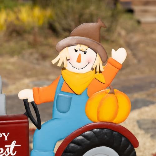 Glitzhome Fall Outdoor Decorations, 30"H Fall Scarecrow Tractor Yard Stake Decor, Happy Harvest Thanksgiving Outdoor Decorations,Metal Tractor Pumpkin Sign Decoration for Lawn Pathway Front Door Porch - Image 7
