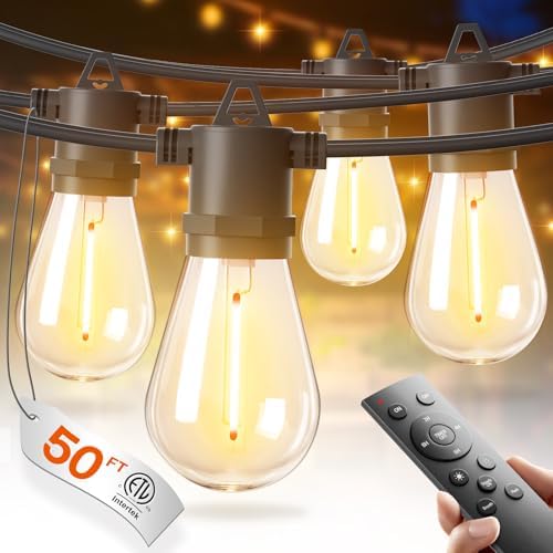 addlon 50FT LED Outdoor String Lights, Waterproof Dimmable Bulbs for Patio by addlon